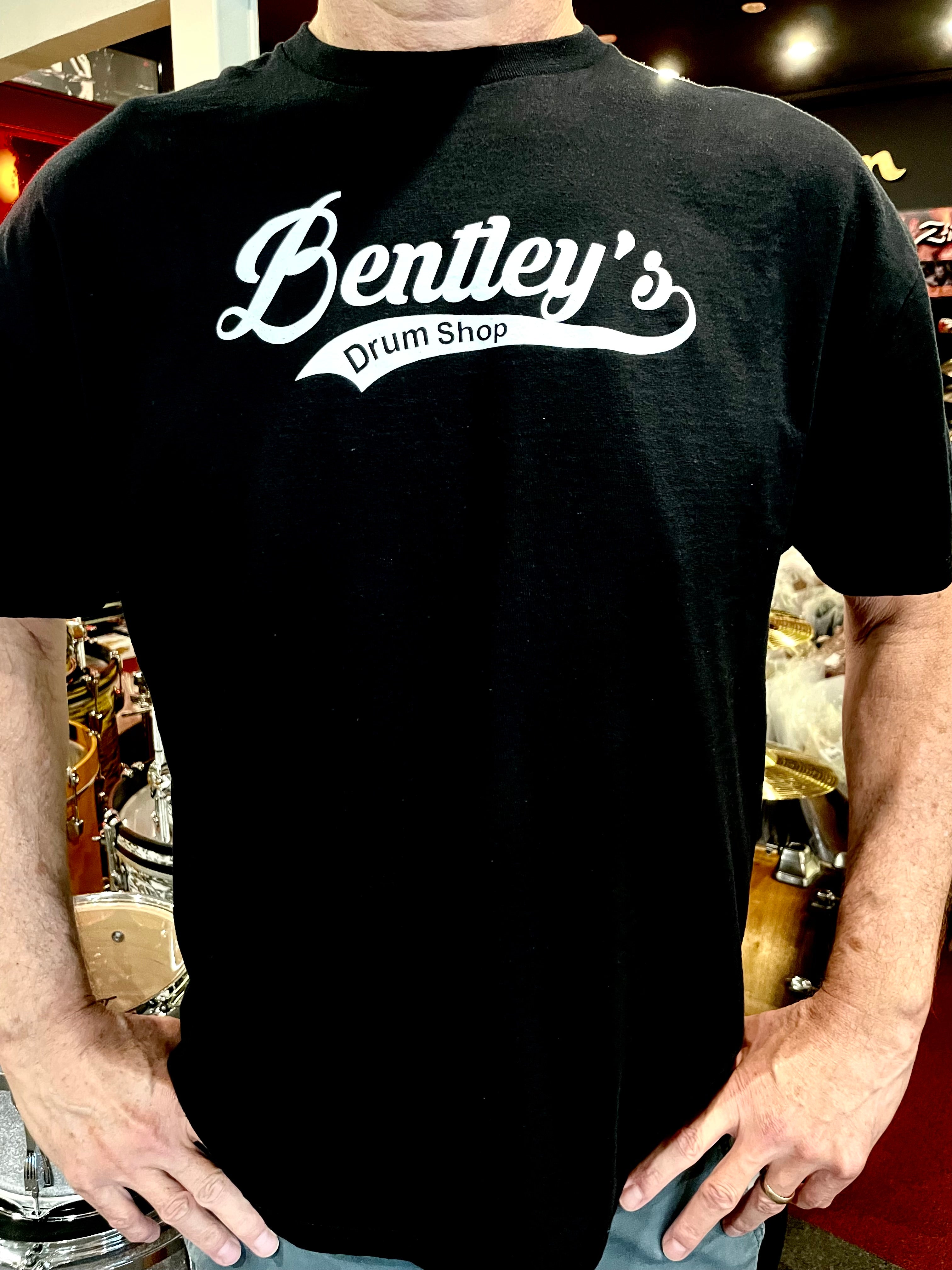 Bentley's Drum Shop White Classic Font Short Sleeve T-Shirt